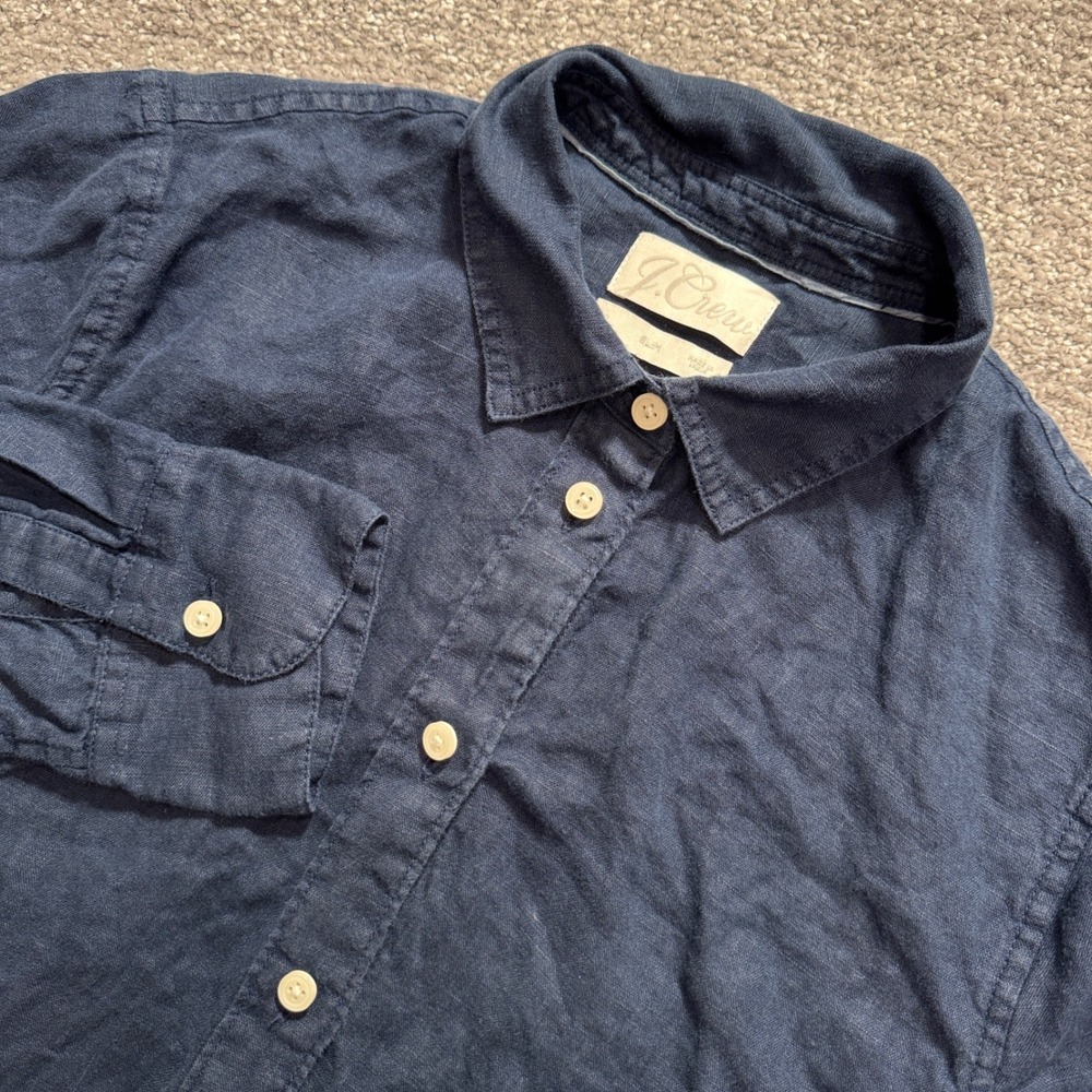 J Crew Shirt Womens 8 Blue Irish Linen Baird McNutt Slim Fit Coastal Preppy